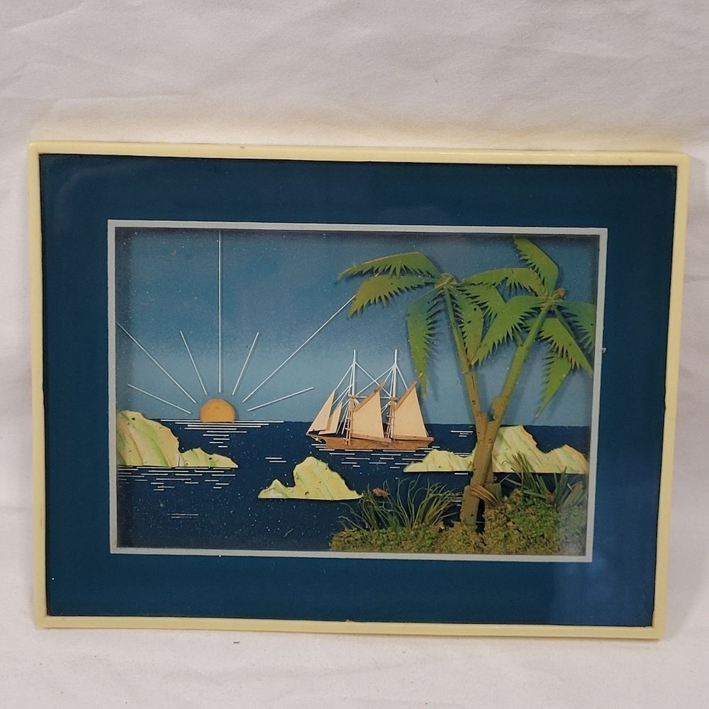 Tropical Sailboat Art with Palm Trees